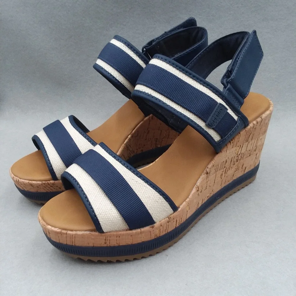 Sperry Kennedy Plushwave Wedge Sandals Stripe Platform Cork‎ Shoes Women's 9M